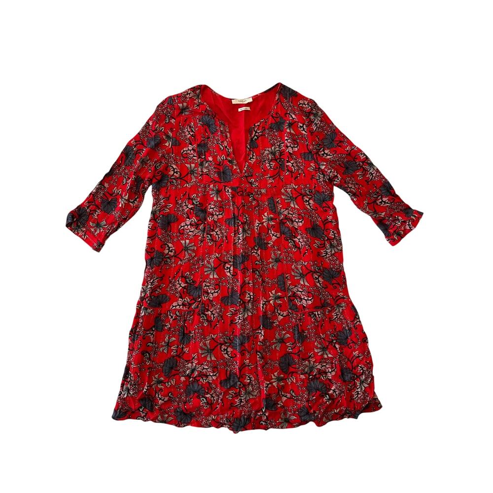 Ba&sh Eve Red Floral Metallic Boho Flared Mini Dress Size 1